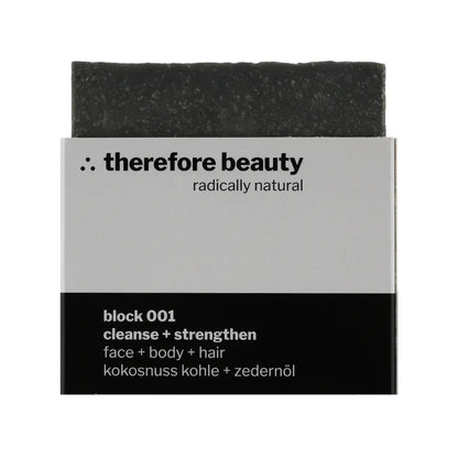 THEREFORE BEAUTY Block 001 klärende Pflegeseife zur Reinigung für Gesicht, Körper & Haare 1 Stück