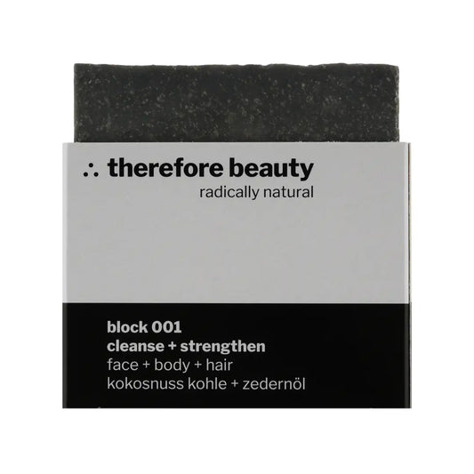 THEREFORE BEAUTY Block 001 klärende Pflegeseife zur Reinigung für Gesicht, Körper & Haare 1 Stück