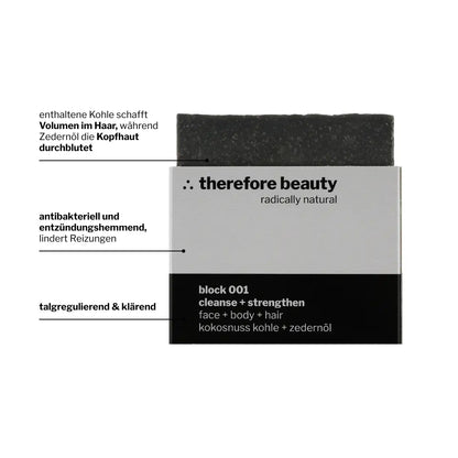 THEREFORE BEAUTY Block 001 klärende Pflegeseife zur Reinigung für Gesicht, Körper & Haare 1 Stück