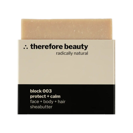 THEREFORE BEAUTY Block 003 schützende Pflegeseife mit Sheabutter 3-IN-1 für Gesicht, Körper & Haare 100 g