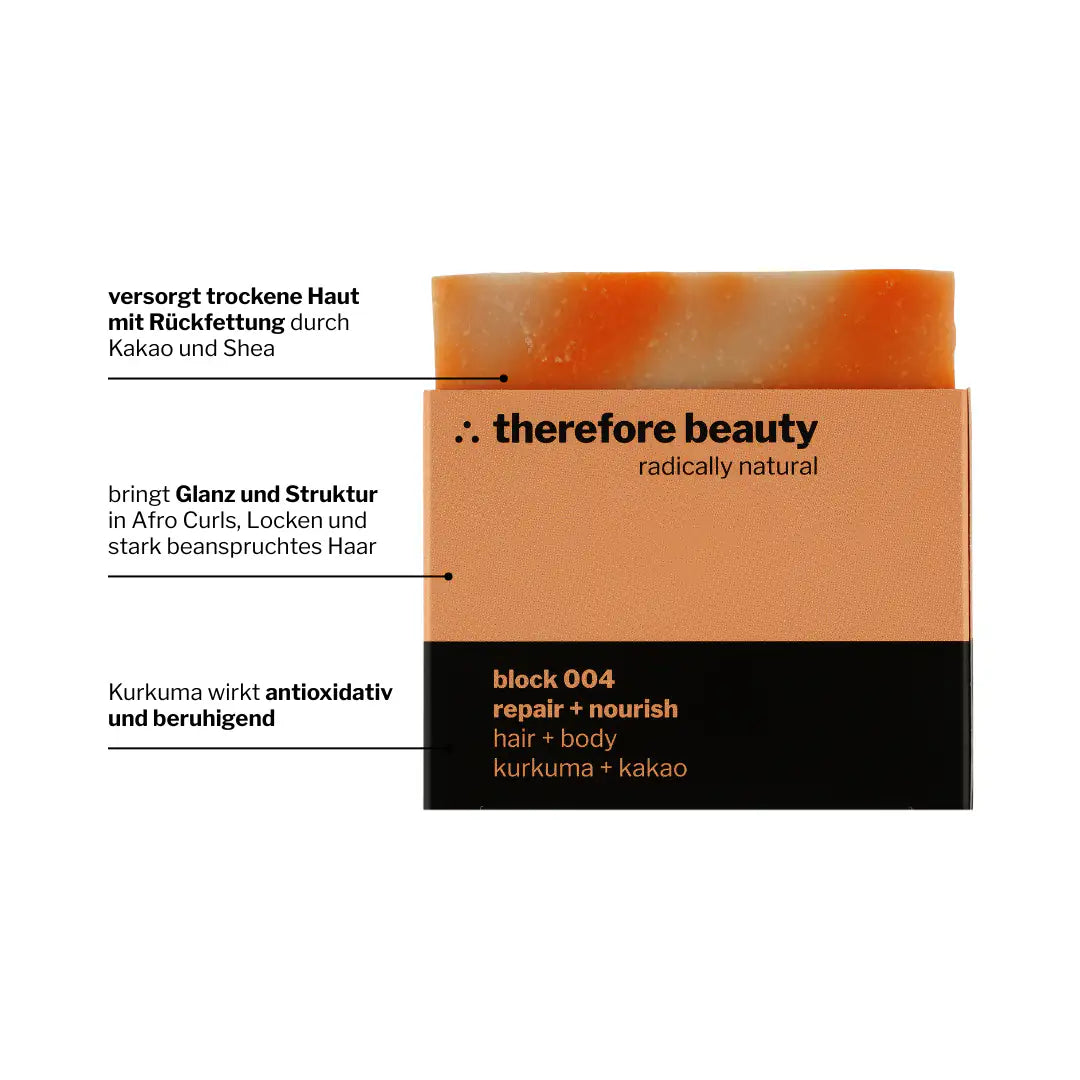 THEREFORE BEAUTY Block 004 Seife Pflege für trockene Haut & Locken 100 g