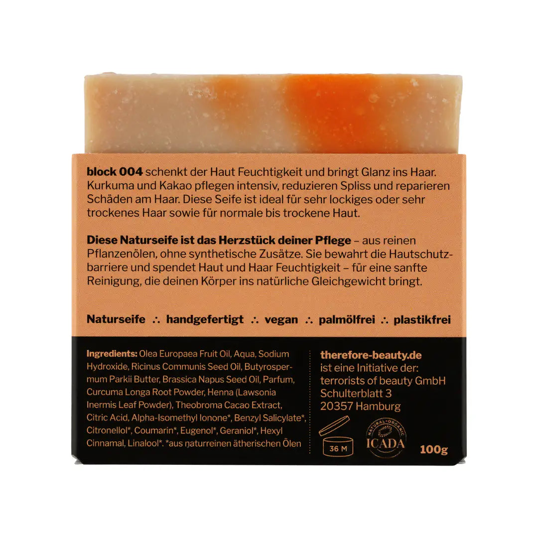 THEREFORE BEAUTY Block 004 Seife Pflege für trockene Haut & Locken 100 g