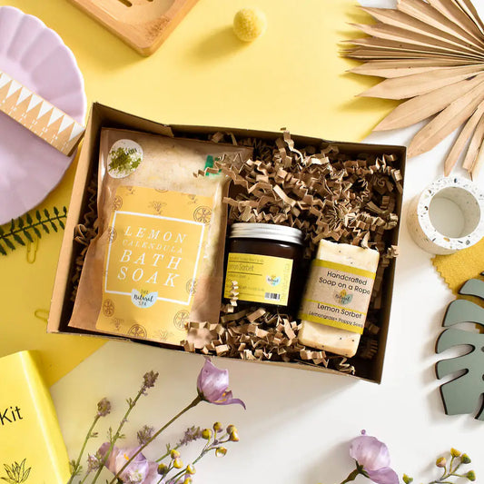 THE NATURAL SPA Wellness Geschenkset Zitronensorbet Duftkerze, Badesalz & Seife