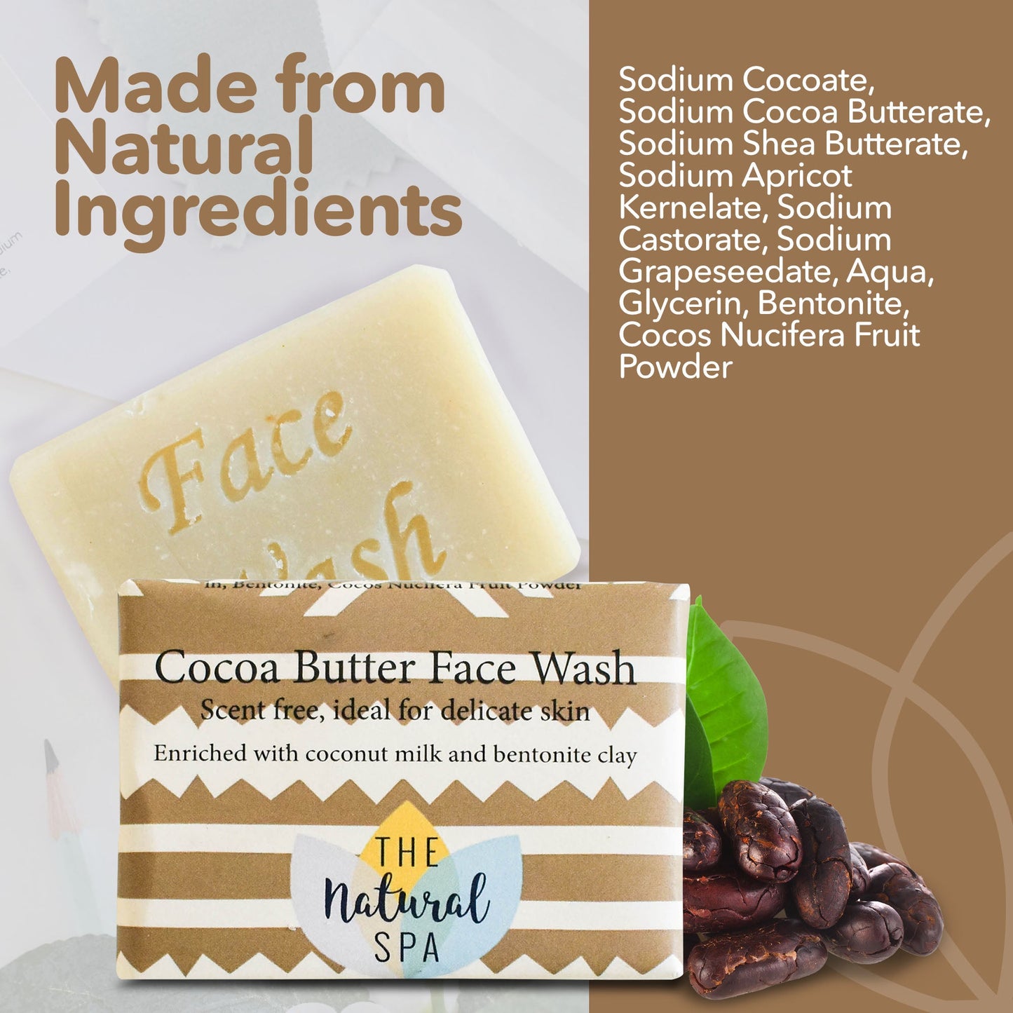 Cocoa Butter Face Wash Bar | Fragrance-Free Natural Facial Cleanser | Vegan, Plastic-Free Skincare for Sensitive Skin-3