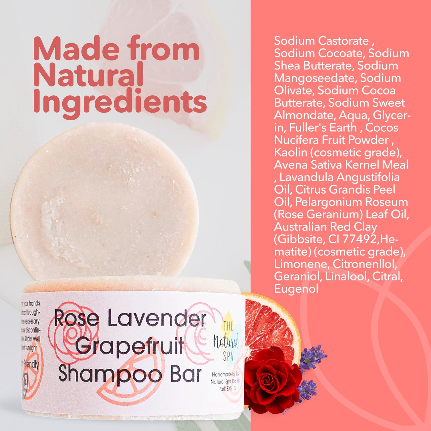 Rose, Lavender & Grapefruit Shampoo Bar | Natural Hair Wash for All Hair Types | Vegan, Plastic-Free Hair Care-4