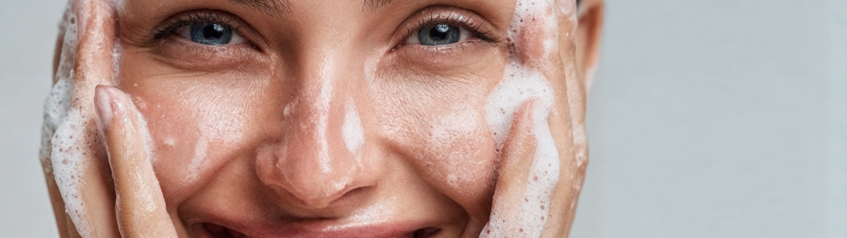 bodybote banner: Frau seift Gesicht ein