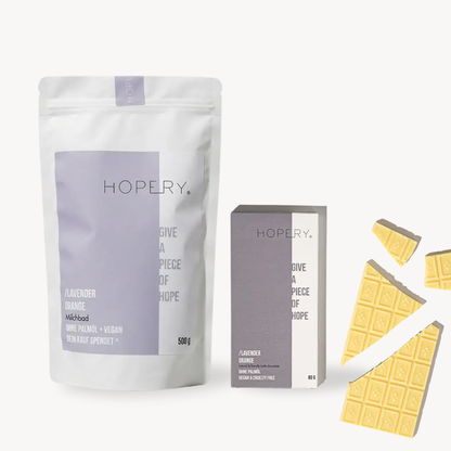 HOPERY Badezusatz Set Lavendel-Orange mit Milchbad & Bade-Schokolade