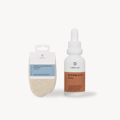 LOELLE Körperpflege Set Hagebuttenöl & Peeling-Handschuh