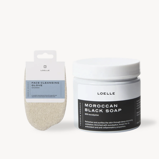 LOELLE Schwarze Seife Set mit Paste & Peeling-Handschuh