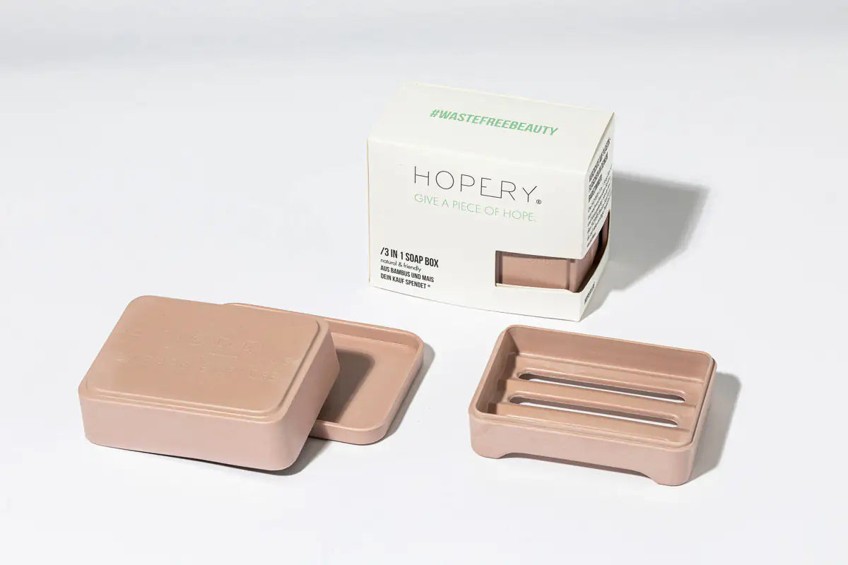 HOPERY 3-in-1 Seifendose aus Bambus und Mais Nachhaltige Seifenschale für Reise, Waschbecken & Dusche