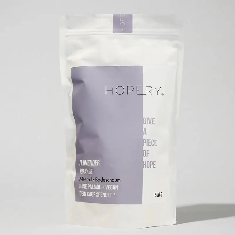HOPERY Lavender Orange Meersalz Badeschaum mit pflegendem Bio-Arganöl 500 g