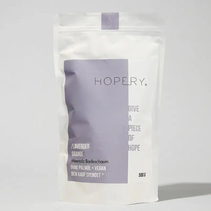 HOPERY Lavender Orange Meersalz Badeschaum mit pflegendem Bio-Arganöl 500 g