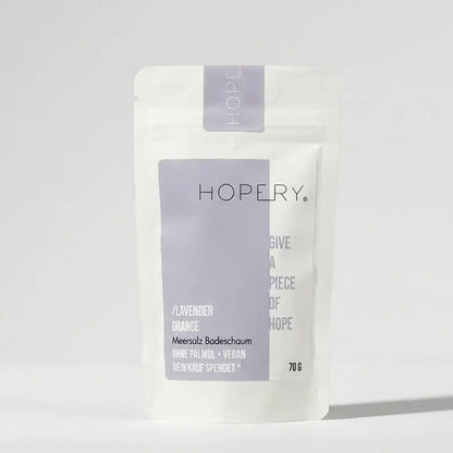 HOPERY Lavender Orange Meersalz Badeschaum mit pflegendem Bio-Arganöl 500 g