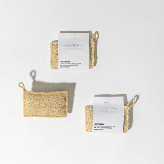 HOPERY Luffa Schwamm Starter Kit 3 plastikfreie Spülschwämme für nachhaltiges Spülen