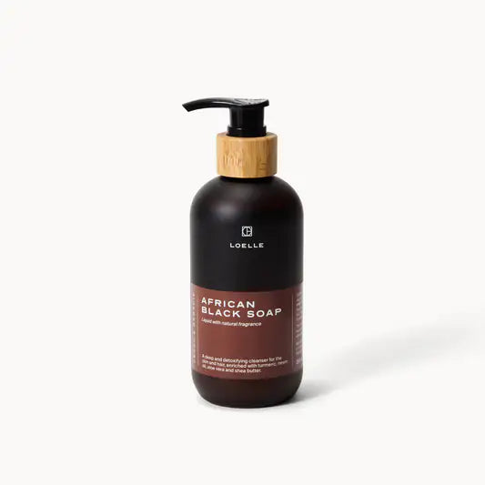 LOELLE ORGANICS Afrikanische Schwarze Seife Flüssig mit Duft Unreine Haut & Akne 250ml - Pumpspender