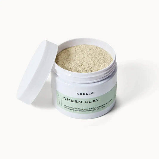 LOELLE ORGANICS Marokkanische Tonerde Grün 150g - Behälter mit offenem Deckel