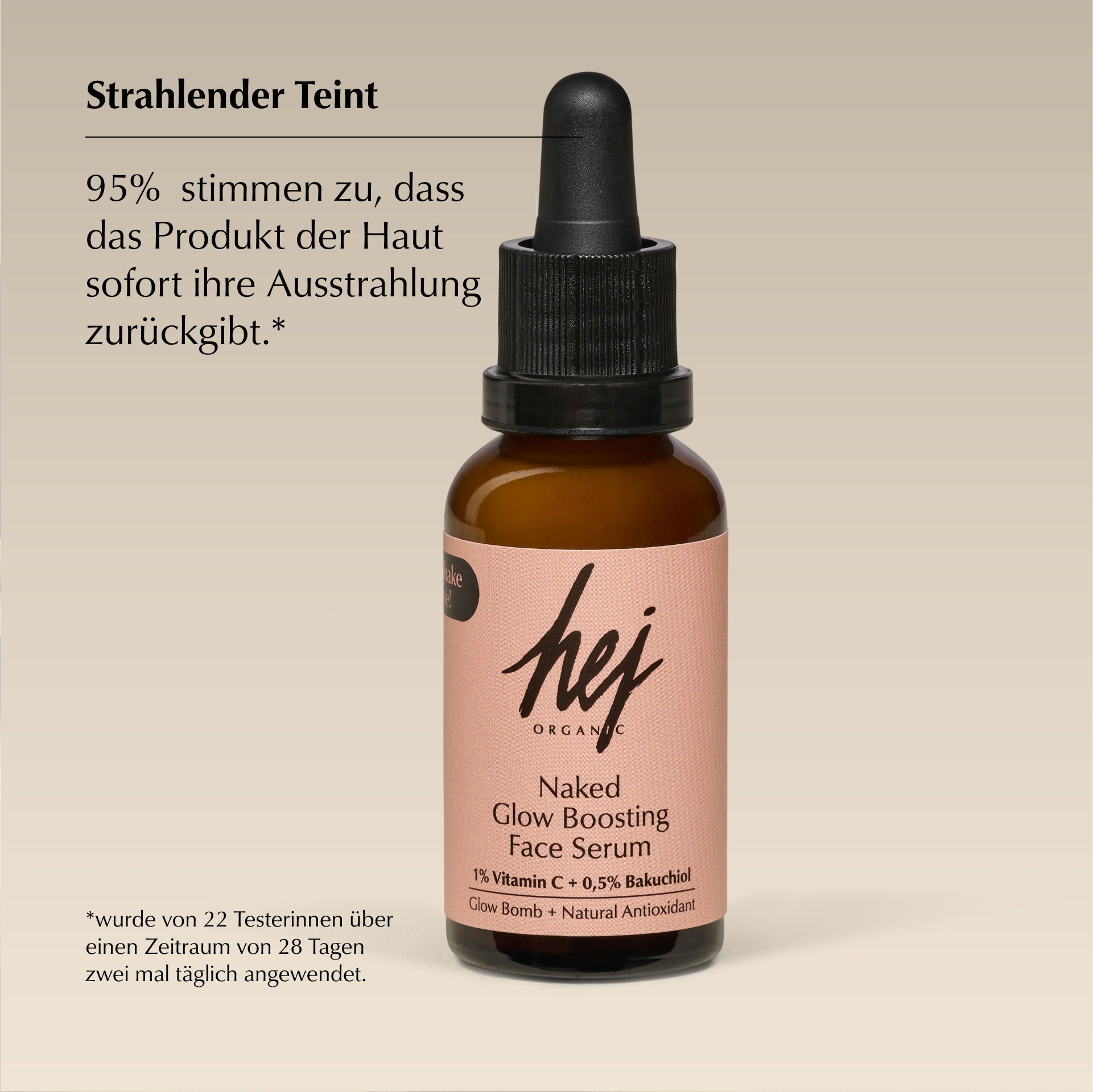 Produkttestergebnis zum Naked Glow Boosting Face Serum: 95 Prozent strahlender Teint