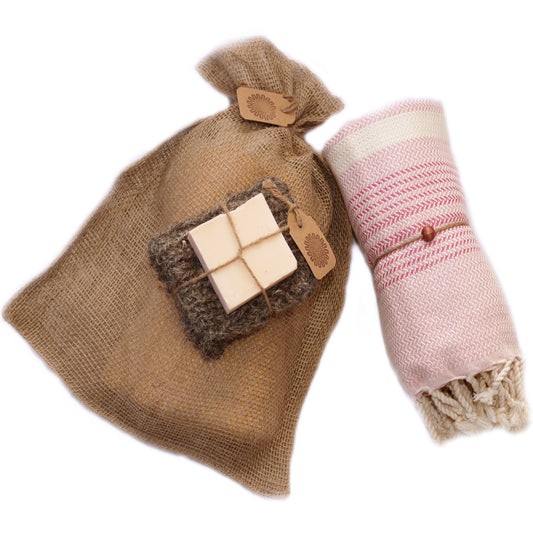 WELLNESS GESCHENKSET HAMAMTUCH TRICOLOR PINK-0